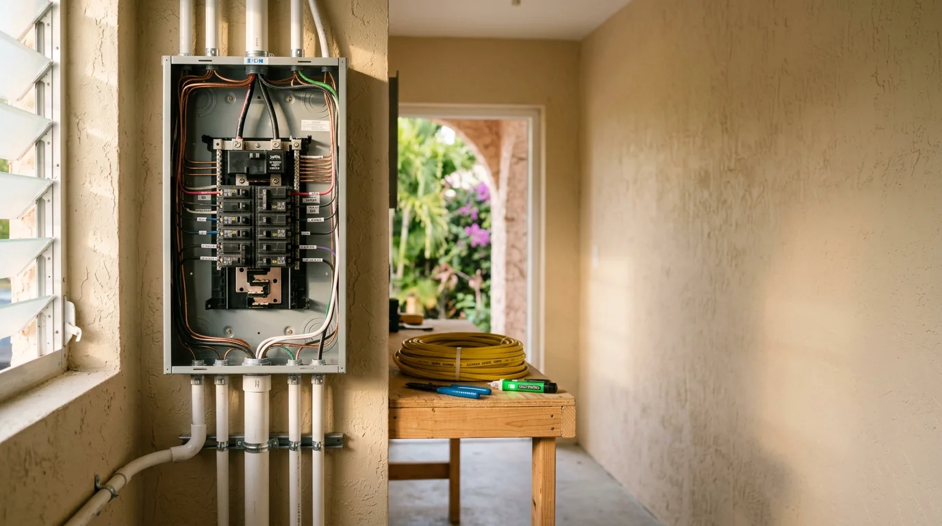 Electrician installing wiring in a residential or commercial space